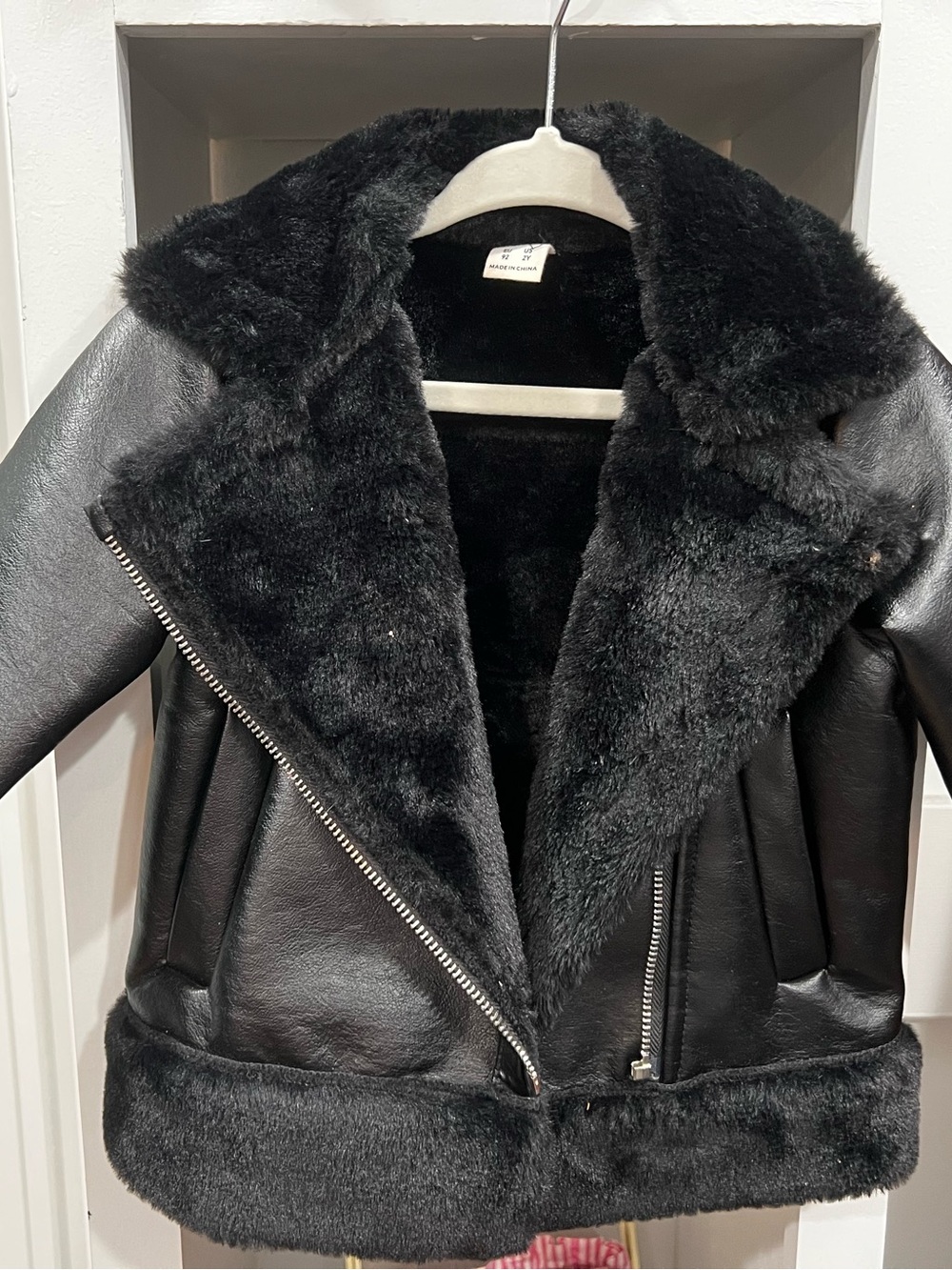 Black Faux Shearling Moto Jacket - size 2